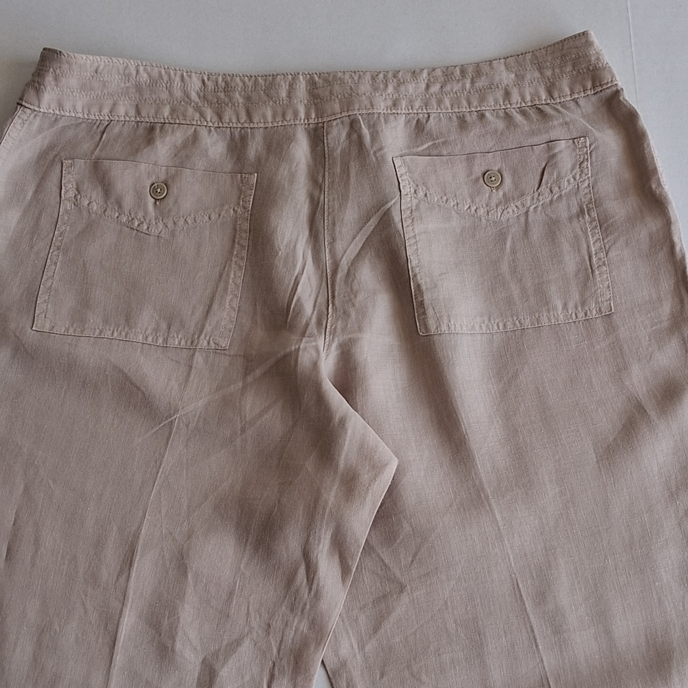 Light Beige Women's Linen Blend Wide Leg Pants - Picture 4 of 14